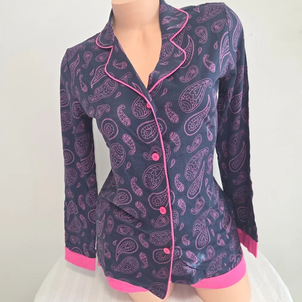 Cosabella Bella Pima Cotton Modal LS Top Boxer Short Set Printed Navy Paisley XS